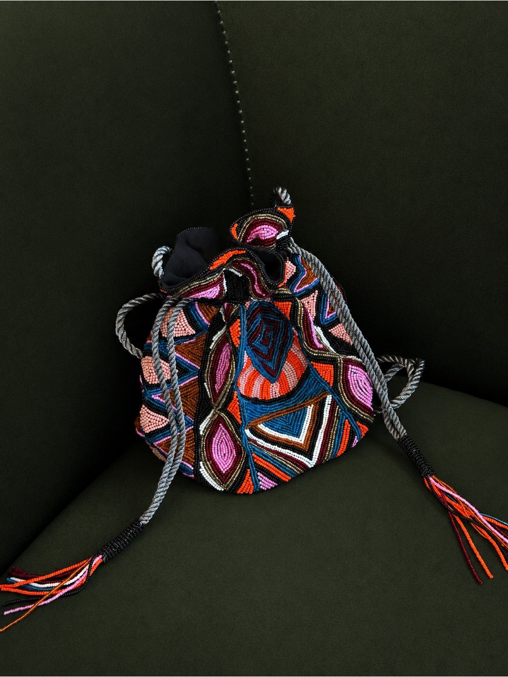 Aspiga Beaded Embroidered Drawstring Mini Bag